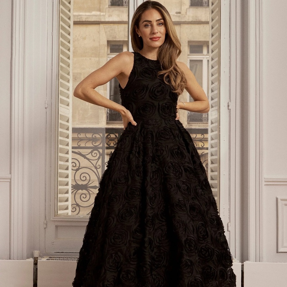 COPY - Lydia Millen Rosette Tulle Satin Belt Woven Prom Dress - 8